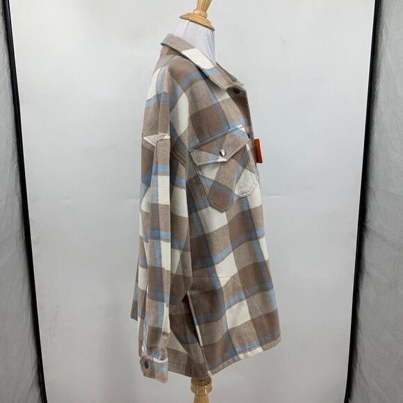 HFX Shirt Jacket Womens XXL 2XL Wool Blend Flannel Check Snap Button Shacket - Picture 7 of 16